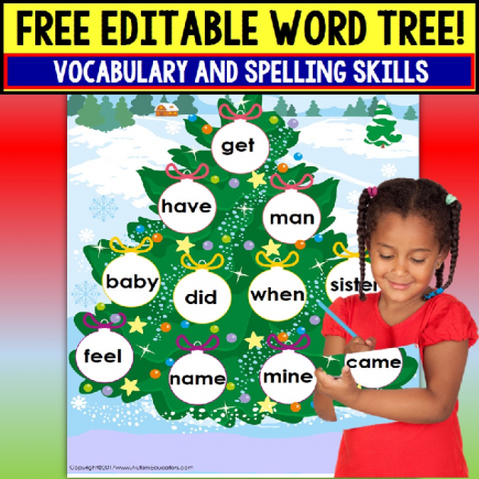 FREE Special Education and Autism Resource EDITABLE Vocabulary Christmas Tree